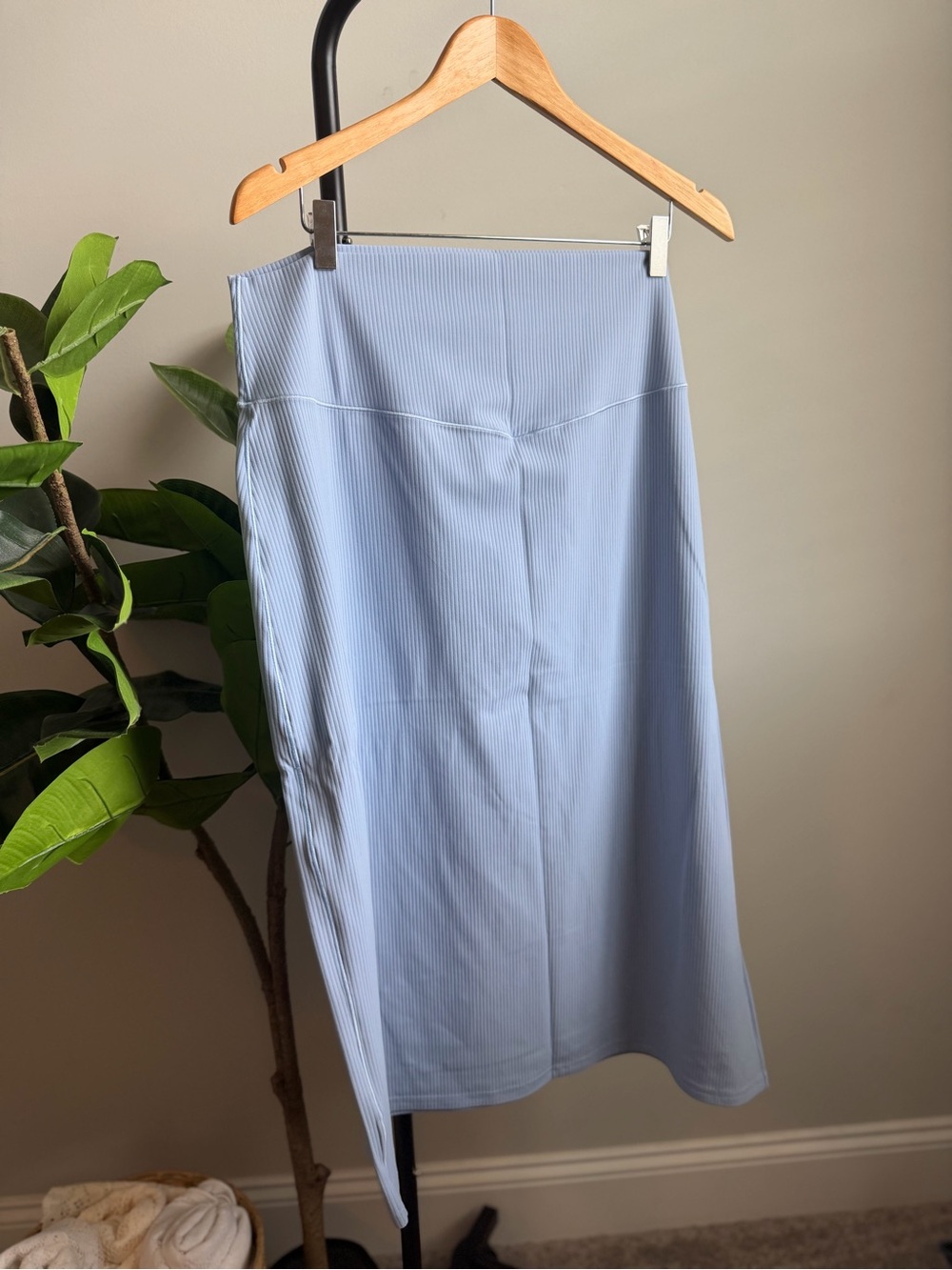 Offline by Aerie Powder Blue Ribbed Midi Skirt with Side Slits